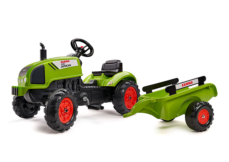 Falk Trettraktor Claas Arion 410 mit Anhänger und aufklappbarer Motorhaube - Traptrecker