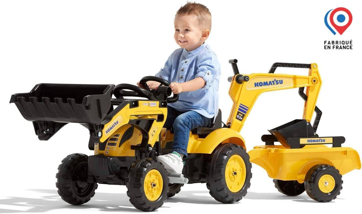 traktor mit pedalen Falk 2076N Komatsu Traktor mit Pedalen und Bagger hinten und Anhänger — Traptrecker